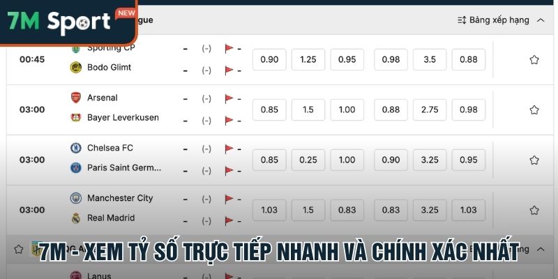 7m cập nhật tỷ số trực tiếp nhanh và chính xác